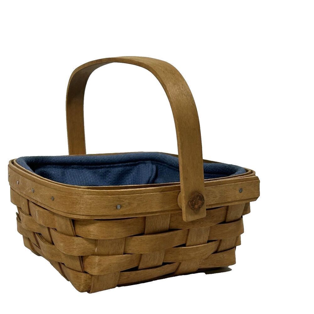 Longaberger Berry Basket Swing Handle Blue Liner 2003 Signed Square Farmhouse